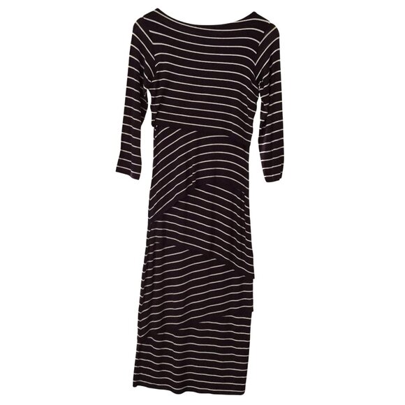 ANTHROPOLOGIE BAILEY 44 Purple Cream Stripe Bodycon Stretch Midi Dress S Knit - Picture 5 of 7